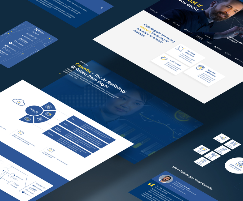 Picture collage of Bayer's Calantic website from diagonal angle, designed by Lampyon