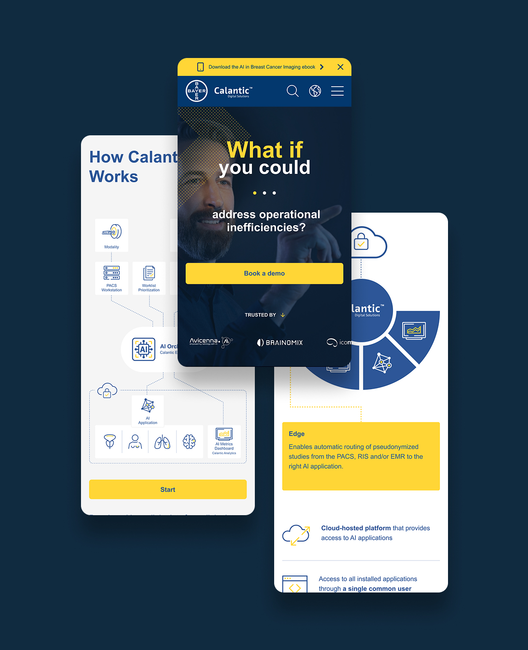 Picture collage of Bayer's Calantic website in mobile view, designed by Lampyon