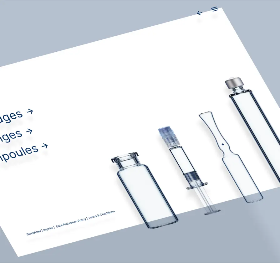 Picture of the menu of Schott Pharma's app 3.0 created by Lampyon