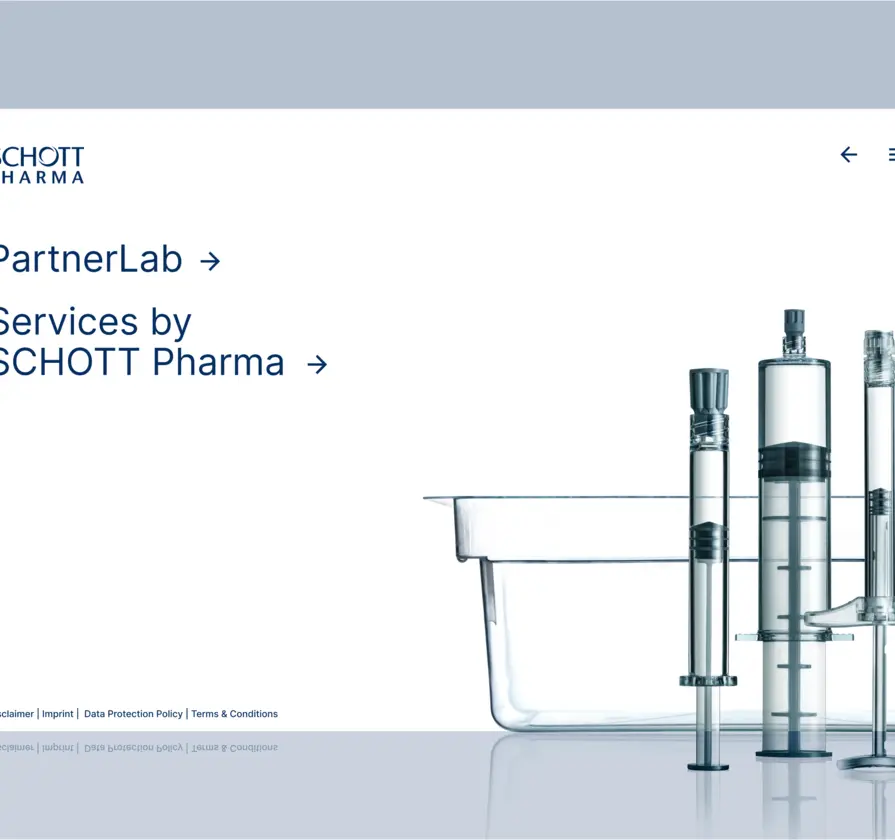 Picture of the menu of Schott Pharma's app 3.0 created by Lampyon