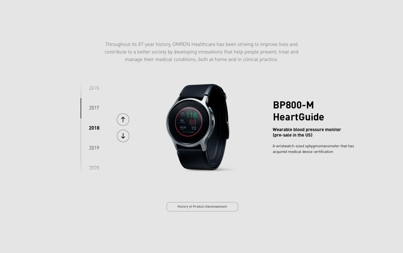 a screenshot of Omron's website in connection with smartwatches