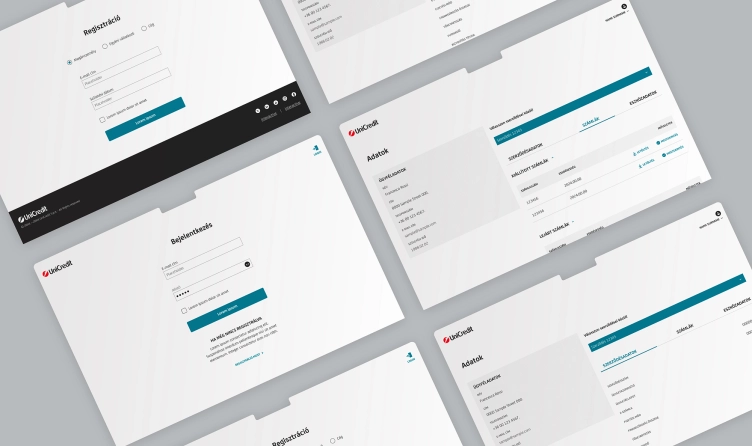 Collage picture of a set of screenshots from the client portal of UniCredit Leasing
